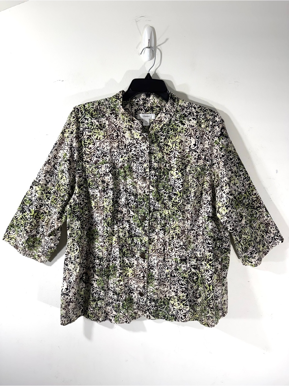 CJ Banks Jacket Linen Blend Green Brown Button Front Size 2X